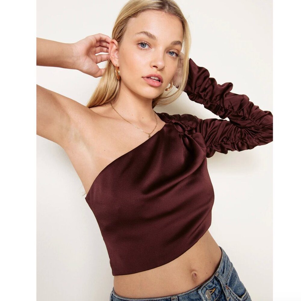 NWT The East Order One-Shoulder Ruched Sleeve Ganna Top